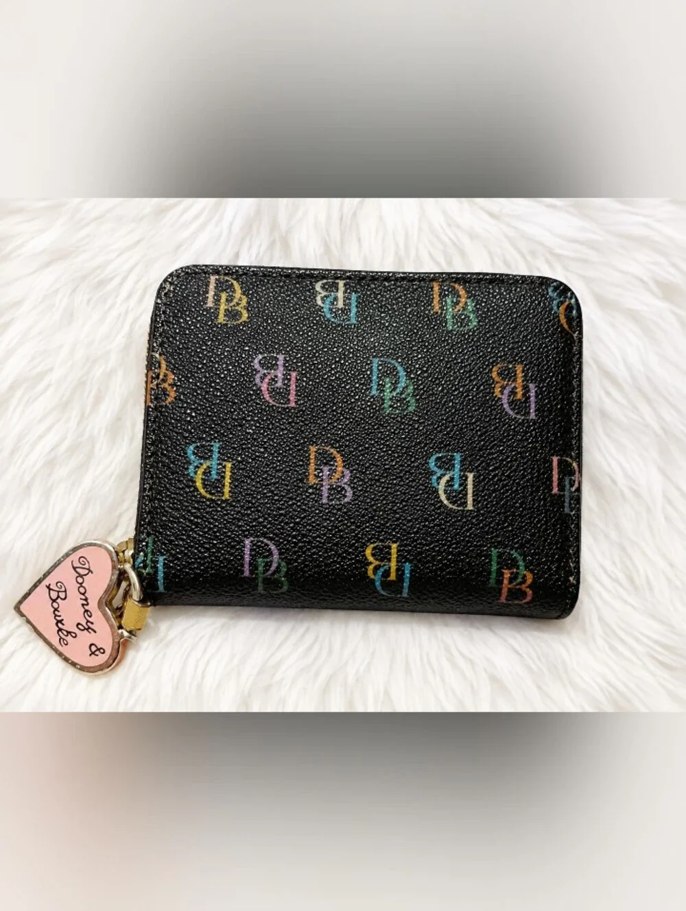 Dooney & Bourke Rainbow Zipper Black Rainbow DB Logo Zip Card Wallet